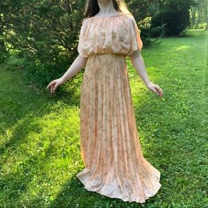 VTG 1970s Pink Greek Roman inspired Floral Dress